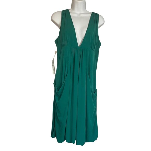Laundry By Shelli Segal Dress Womens Size 10 Jade Green Sleeveless V-Neck Pocket - Picture 1 of 9